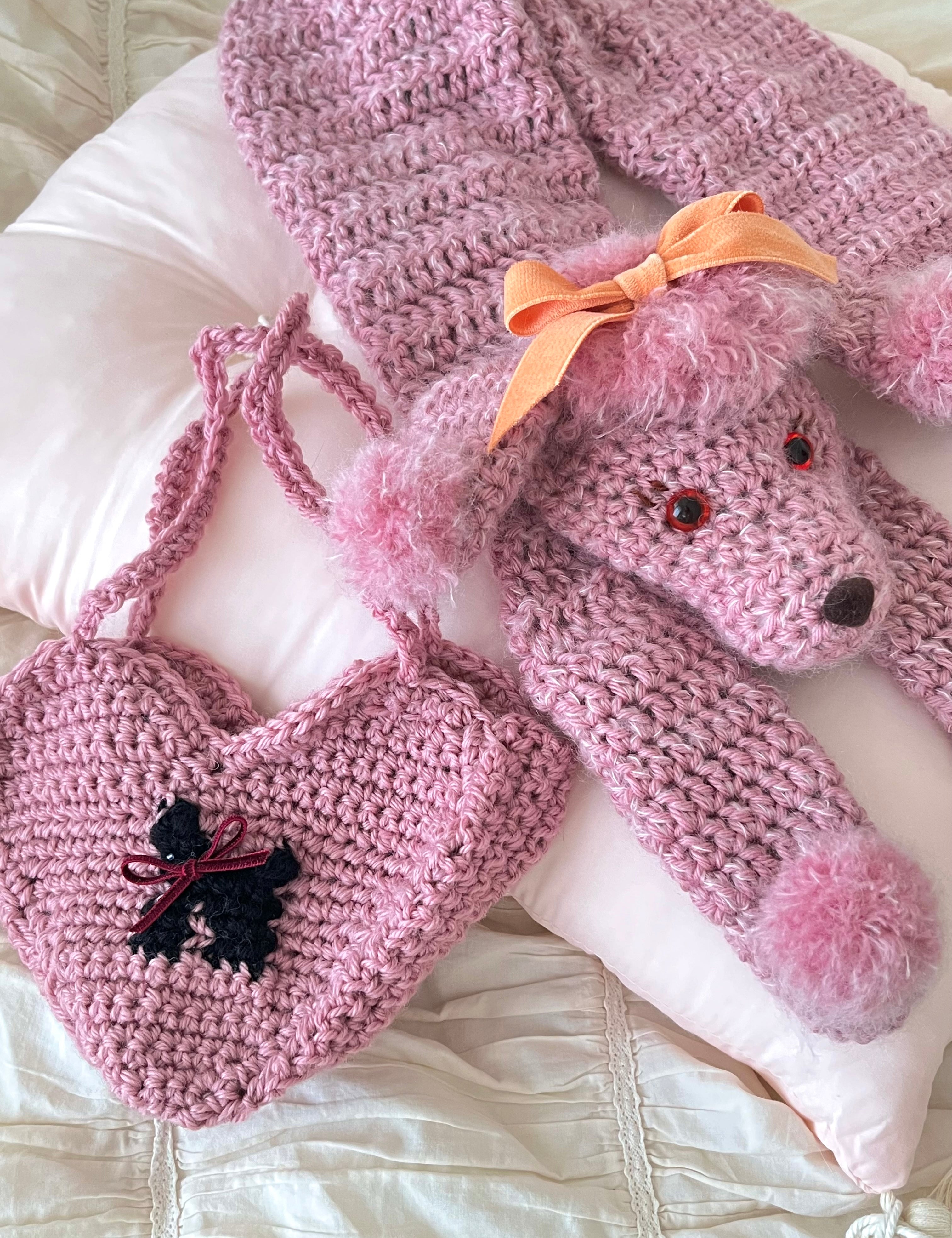 Sweet Pink Poodle Crochet Scarf in Japanese Puppy Yarn