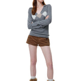 Reabobo Argyle Knit V-Neck Sweater