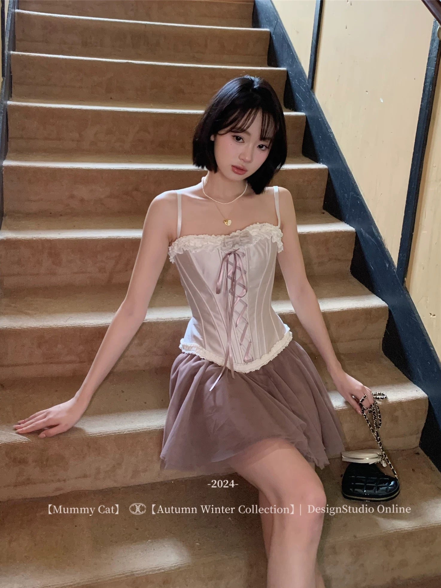 Get trendy with [Mummy Cat] Ballerina Under The Moonlight Satin Corset Top - Corset available at Peiliee Shop. Grab yours for $62 today!