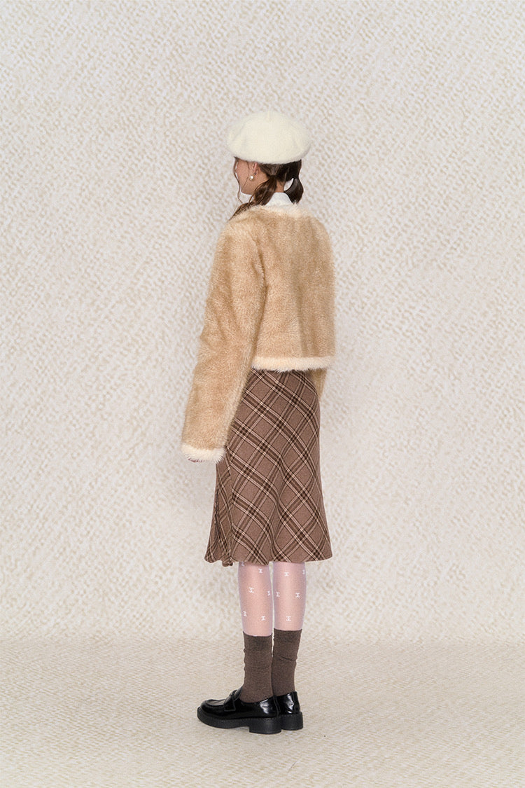 Get trendy with [Underpass]Cuddly Brown Bear Plaid Midi Skirt -  available at Peiliee Shop. Grab yours for $46 today!