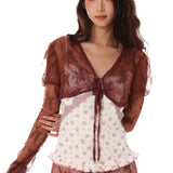 Rose Island Summer Flowers Mist Plum Lace Short Cardigan