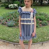 [Pre-order 15% At Checkout] UNOSA Butterfly Moon Blue Chiffon Lace Trim Dress