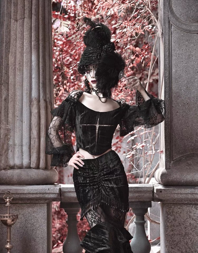 Get trendy with [Blood Supply] Halloween Lantern Lace Top - Clothing available at Peiliee Shop. Grab yours for $42 today!