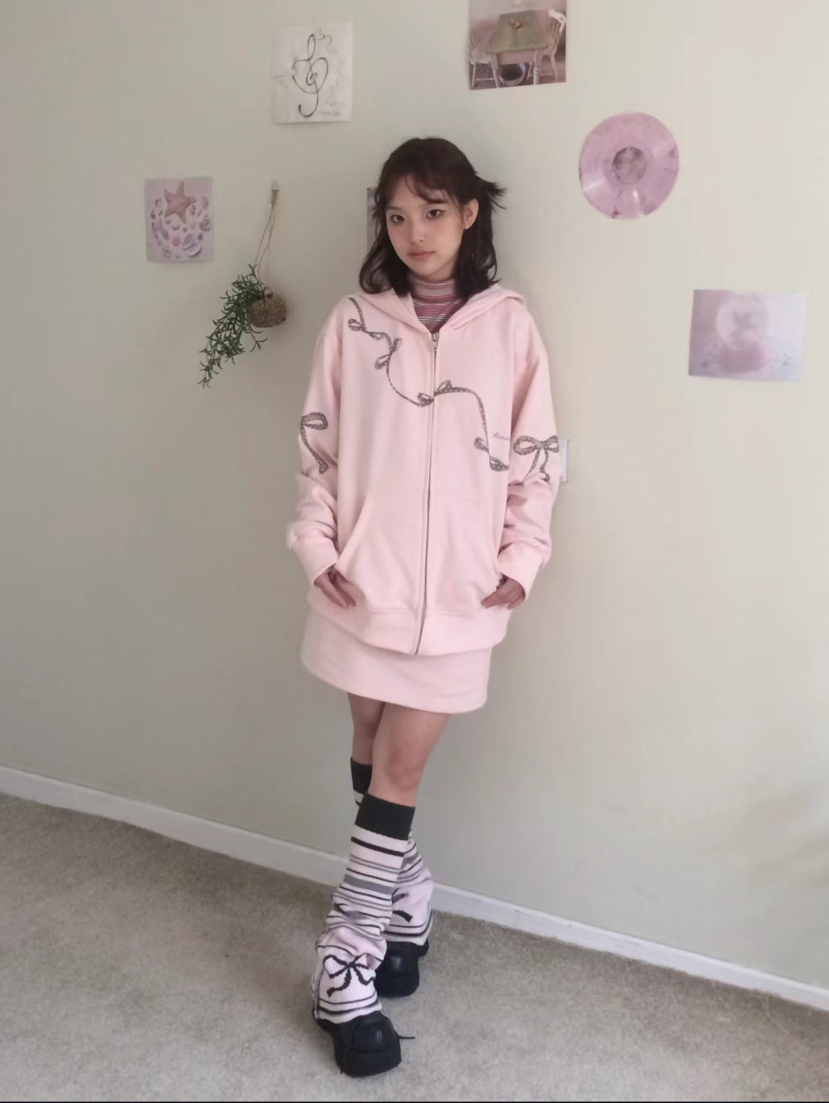 Get trendy with Sic Astra Soft Baby Pink Ribbon Hoodie Skirt Set - Accessories available at Peiliee Shop. Grab yours for $38 today!