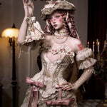 woman in an elaborate vintage-style costume with gothic fashion style corset on. for halloween cosplay.
