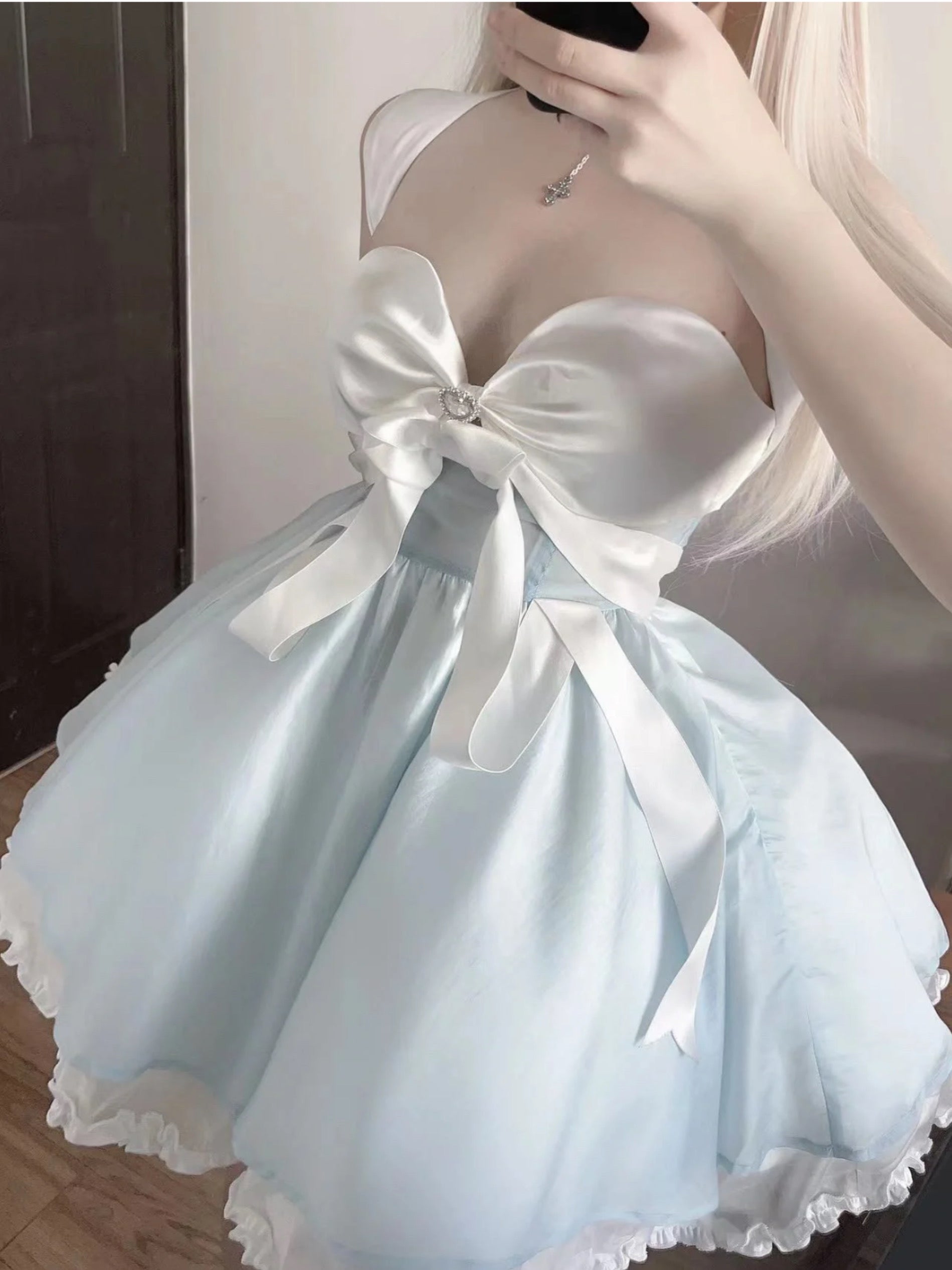 Get trendy with Moonlight Goddess Ribbon Mini Dress -  available at Peiliee Shop. Grab yours for $49.90 today!