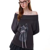 Reabobo Kitty Ribbon Off-shoulder Top