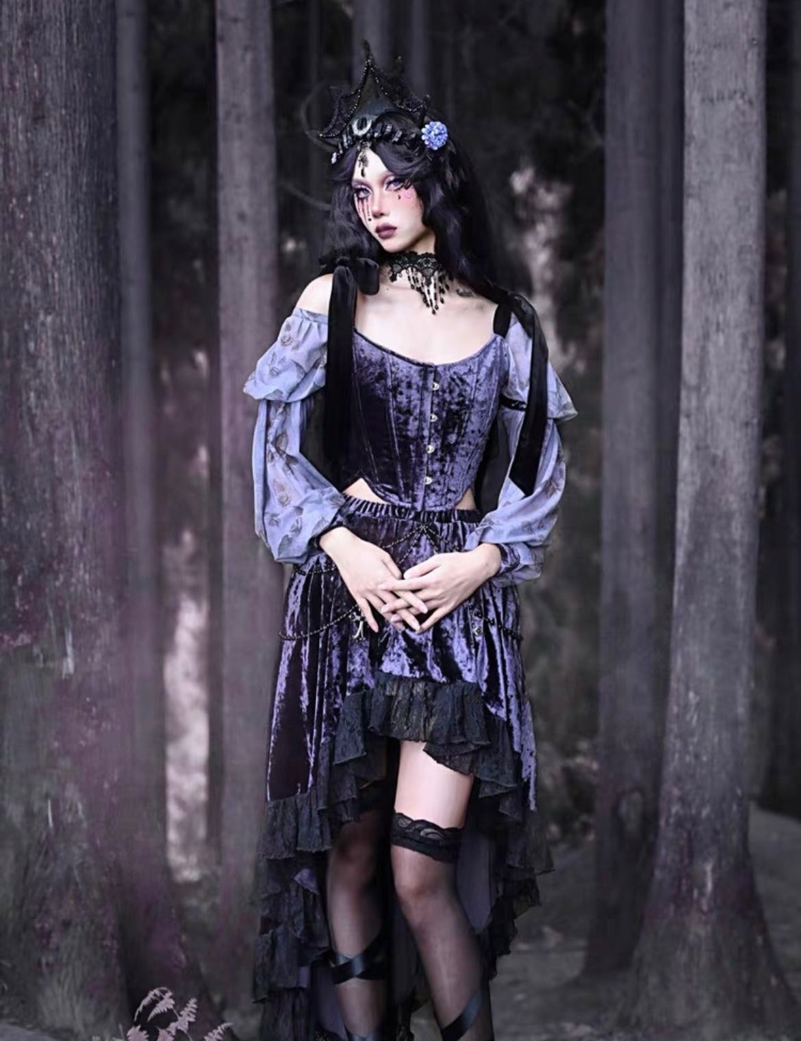 Get trendy with [Blood Supply] Moon Goddess Velvet Corset Top - Clothing available at Peiliee Shop. Grab yours for $42 today!