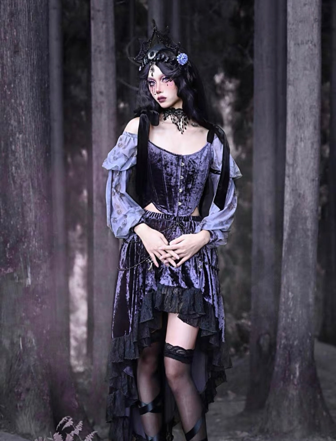 Get trendy with [Blood Supply] Moon Goddess Velvet Corset Top - Clothing available at Peiliee Shop. Grab yours for $42 today!