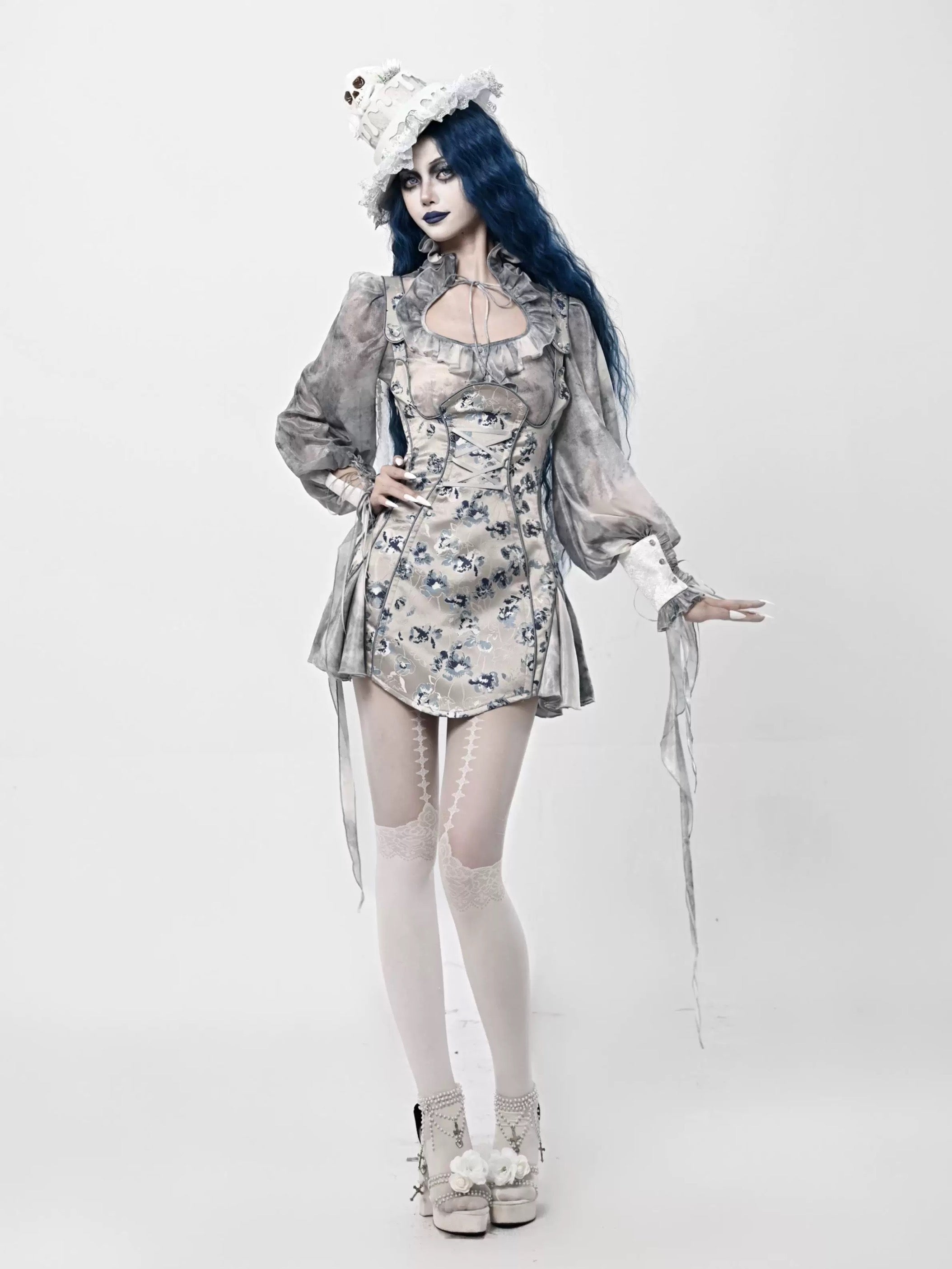 Get trendy with [Blood Supply] Corpse Bride Gothic Mini Dress - Crop Top available at Peiliee Shop. Grab yours for $49.90 today!