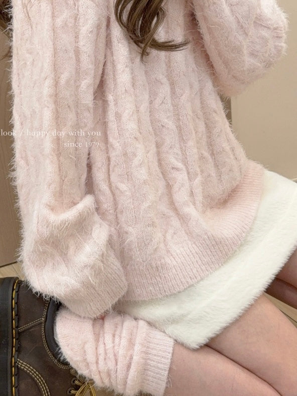 Get trendy with Soft Pink Age Wool Blended Sweater Hoodie - Sweater available at Peiliee Shop. Grab yours for $9 today!