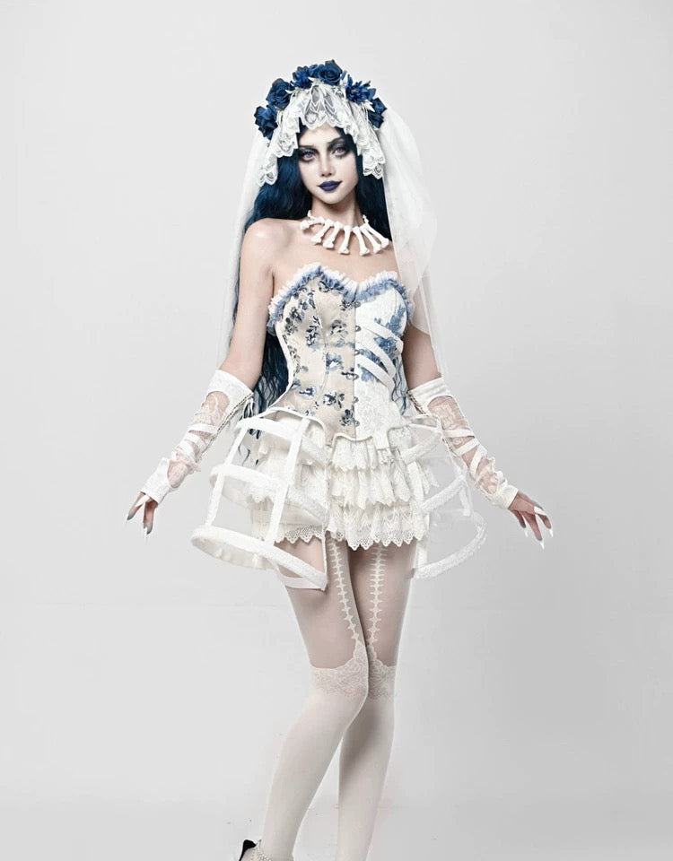 corpse bride corset dress EMILY CORPSE BRIDE COSTUME SZ XL SKIRT/CORSET/VEIL/GLOVES HANDMADE ORIGINAL