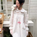 MineBeThyVers Babydoll Floral 100% Cotton White Long Sleeves Dress