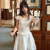 Pacific Position Freesia Memoir Antique Doll Coquette Core Linen Top and Skirt Set