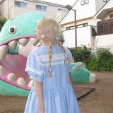 August Unicorn Gingham Sailor Puff Sleeve Dress