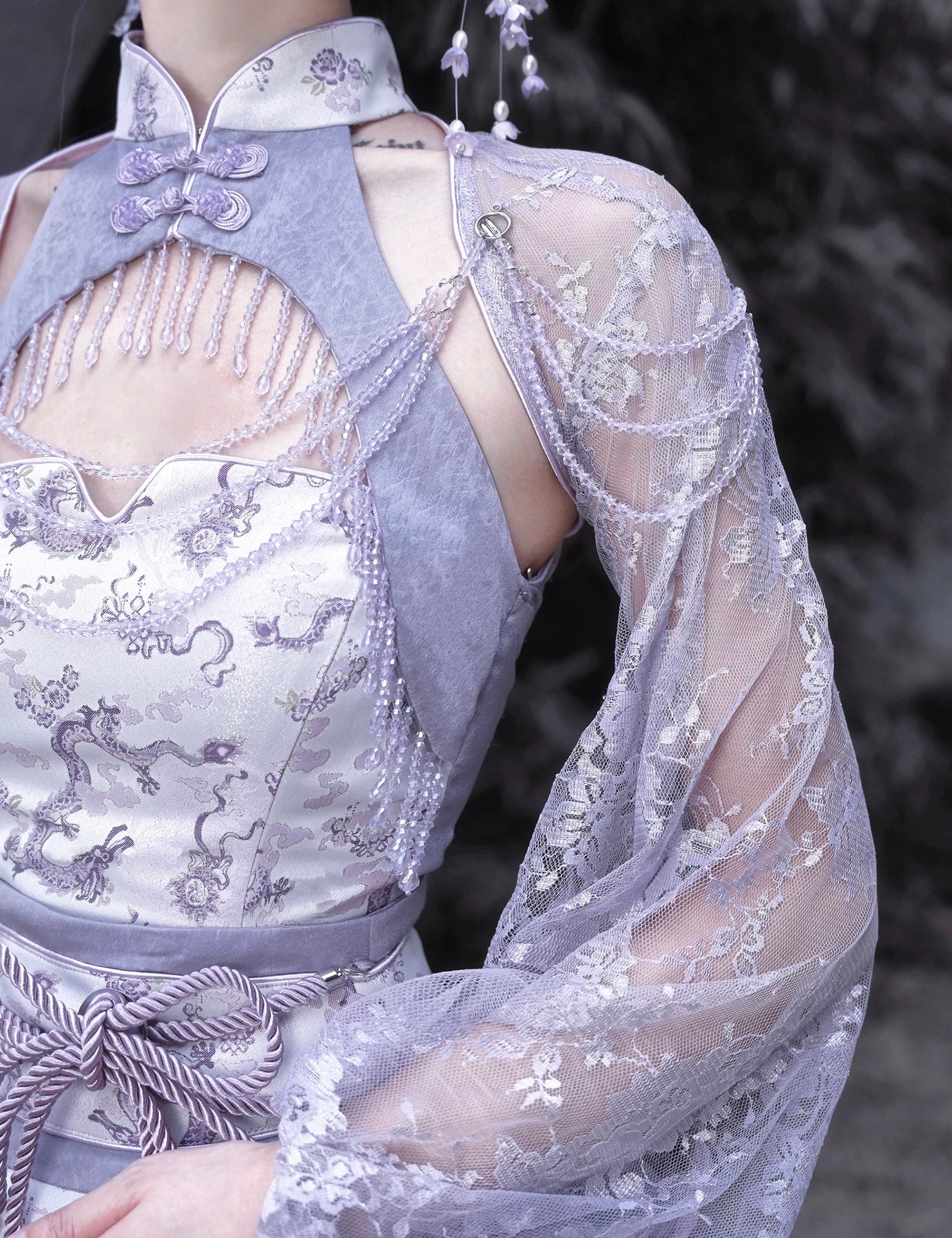 Get trendy with [Blood Supply] Dragon Wisteria Crystal Tassels Cardigan Bolero - Crop Top available at Peiliee Shop. Grab yours for $45 today!