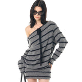 34Ounce Striped Wool Blend Off-Shoulder Mini Dress