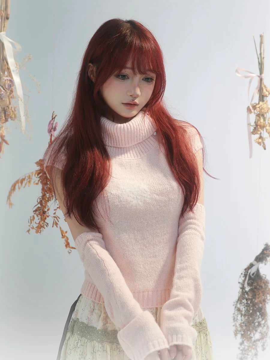 Get trendy with [Rose Island] Fairy Spirit Soft Coquette Dream In Pink Sweater With Arm warmer -  available at Peiliee Shop. Grab yours for $45 today!