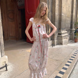 [Pre-order 15% At Checkout] UNOSA UNOSA Pink-Green Floral Ribbon Slip Dress