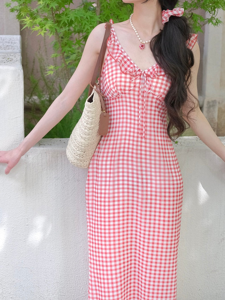 Get trendy with Summer joys Gingham Midi Dress Gown - Dresses available at Peiliee Shop. Grab yours for $38 today!