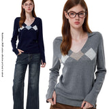 Reabobo Argyle Knit V-Neck Sweater