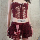 [Mike&Molly] Blood Berry Gothic Hand-Knitted Halter Corset Top