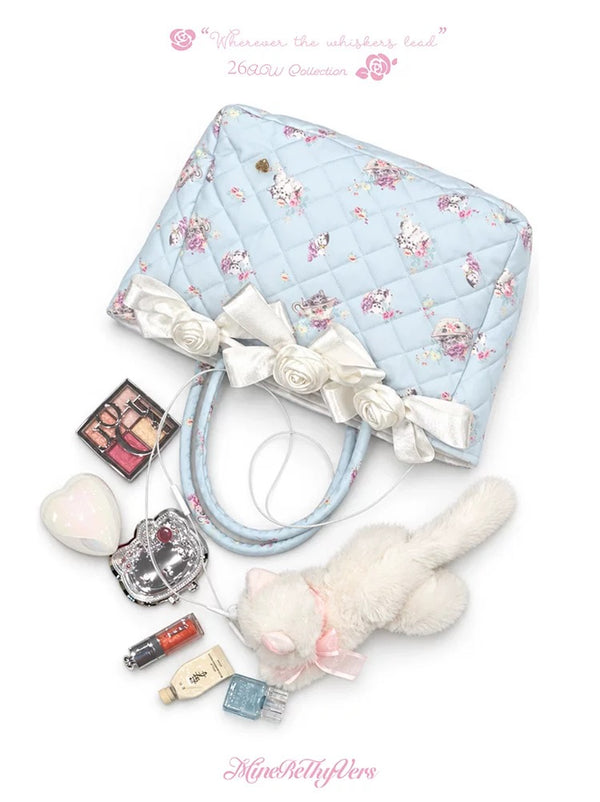 MineBeThyVers Blue Floral Bow Tote Bag