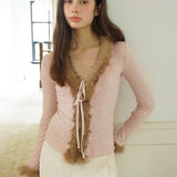 MineBeThyVers Autumn Fawn Faux Fur-Trim Cardigan