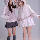 Evil Tooth Shibuya Kitty Pink Leopard Faux Fur Knit Hoodie