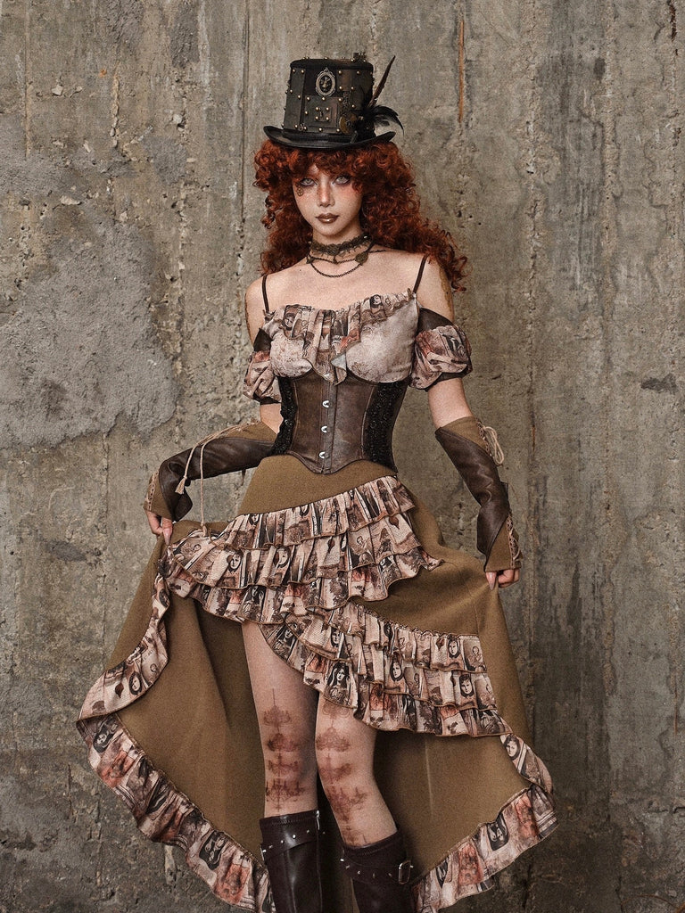 Get trendy with [Blood Supply] Dragon Era steampunk Puff Sleeves Crop Top - Crop Top available at Peiliee Shop. Grab yours for $42 today!