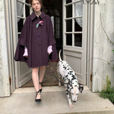 UNOSA Noble Court Grape-Purple Wool-Blend Cape Coat