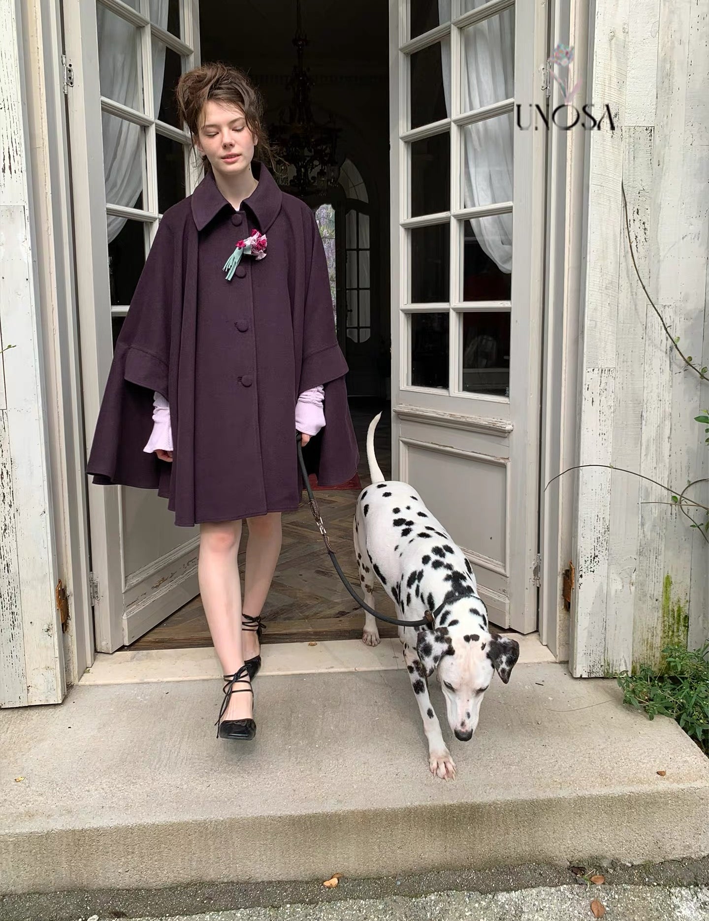 UNOSA Noble Court Grape-Purple Wool-Blend Cape Coat