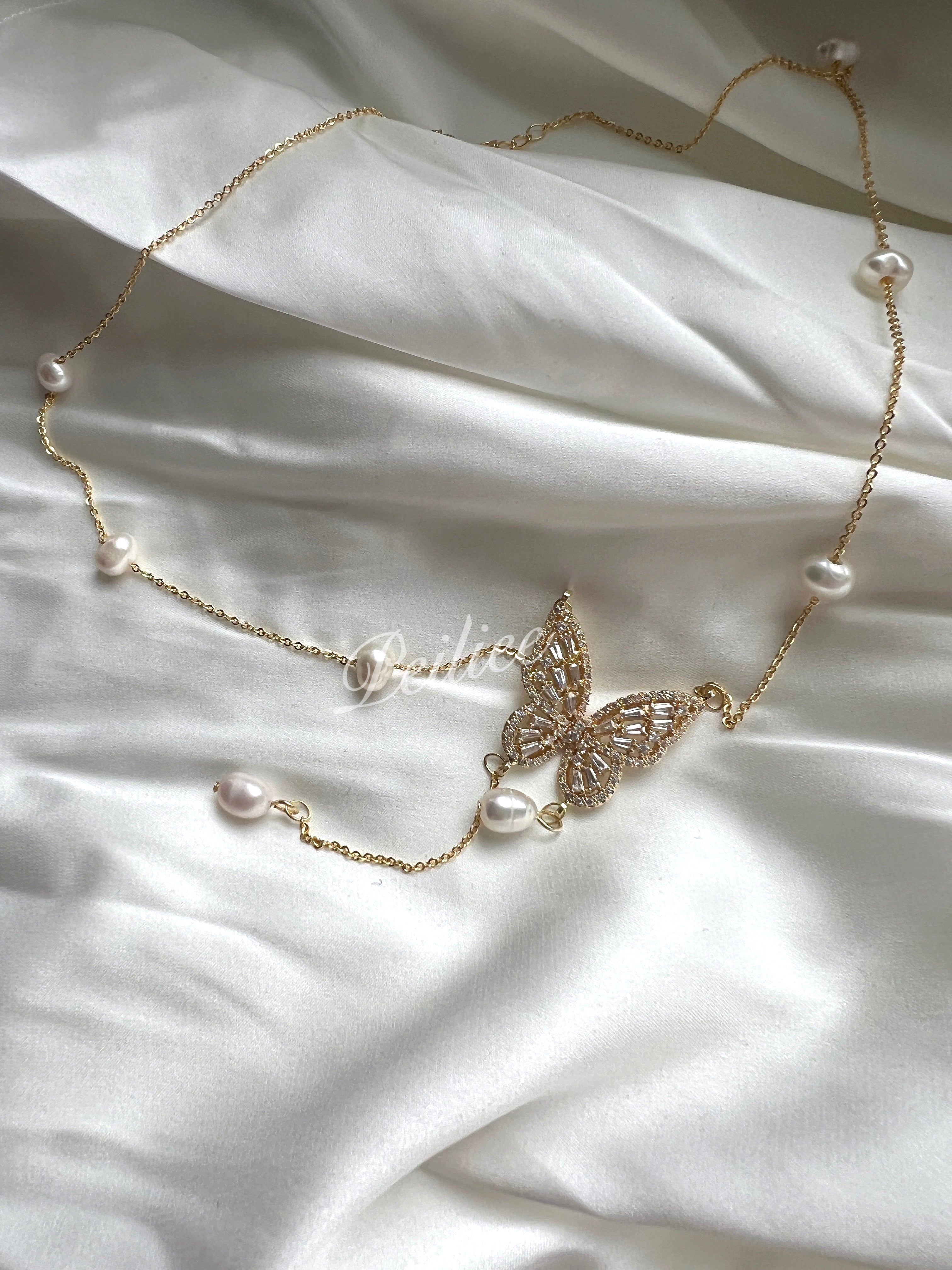 Get trendy with Butterfly dreams lucky charm freshwater pearl necklace -  available at Peiliee Shop. Grab yours for $19.90 today!