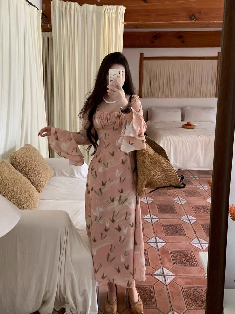 [Vintage Inspired]Coral Sunset French Butterfly Maxi Dress - Premium Dress from Boss JIA - Just $45! Shop now at Peiliee Shop