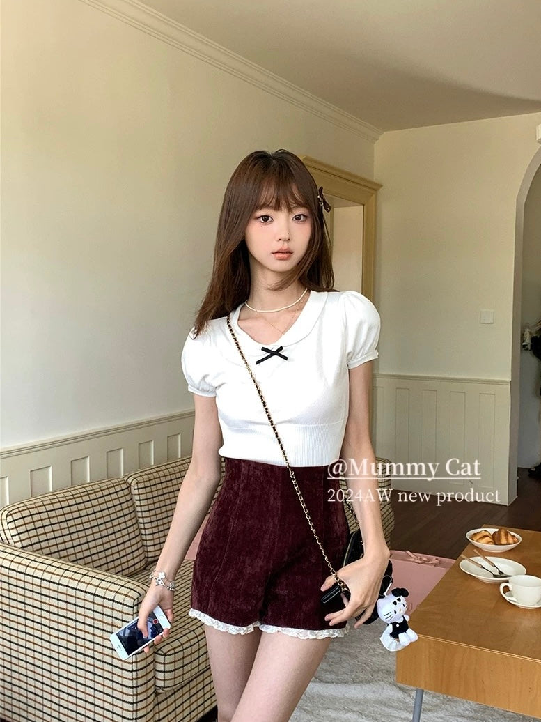 Get trendy with [Mummy Cat] Babydoll Cutie Puff Sleeves peter pan collar Shirt - Corset available at Peiliee Shop. Grab yours for $36 today!