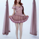 [Rose Island] The Rosy Kiss Crop Top and Ruffle Tulle Skirt Set
