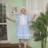 August Unicorn Gingham Sailor Puff Sleeve Dress