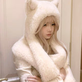 KittenClaw Soft Mist Furry Cat Kitty Ear Hood Scarf