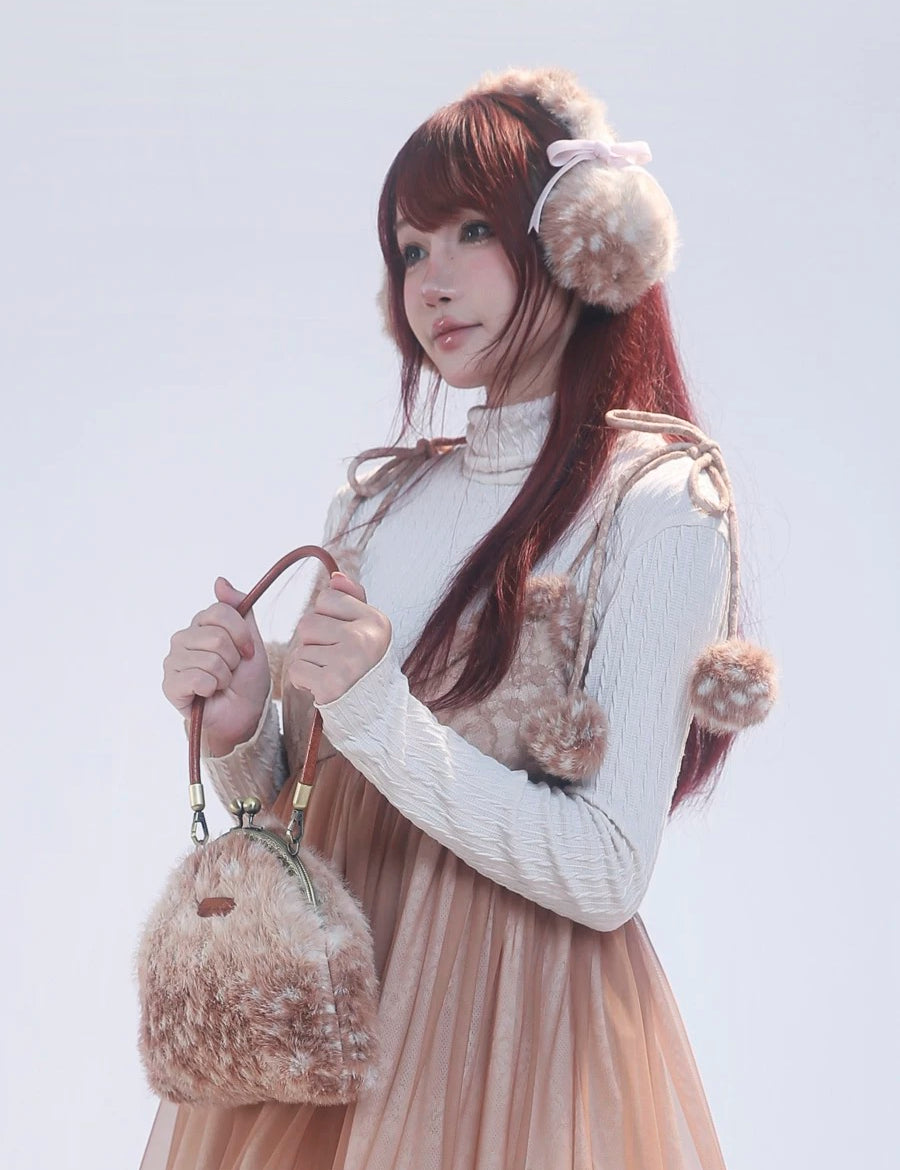 Get trendy with [Rose Island] Fairy Spirit Little Deer in flower field faux fur hand bag with shoulder stripe -  available at Peiliee Shop. Grab yours for $34 today!