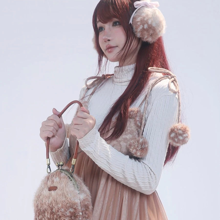 Get trendy with [Rose Island] Fairy Spirit Little Deer in flower field faux fur hand bag with shoulder stripe -  available at Peiliee Shop. Grab yours for $34 today!