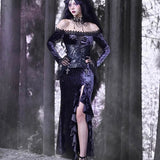 Get trendy with [Blood Supply]Moon Goddess Off-Shoulder Velvet Halloween Long Dress - Clothing available at Peiliee Shop. Grab yours for $56 today!