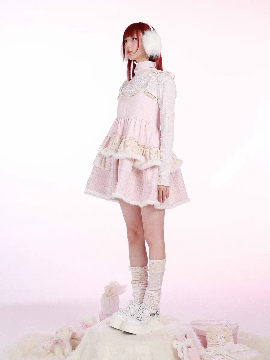 Get trendy with [Rose Island]Pink Bunny Fluffy Strappy Dress - Dresses available at Peiliee Shop. Grab yours for $57 today!