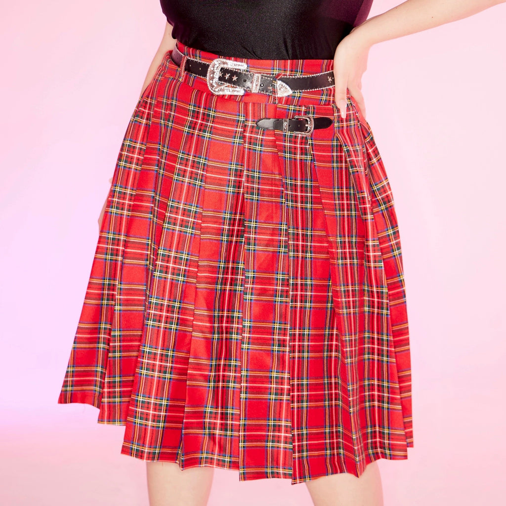 [Curve Beauty] Red Punk Plaid Skirt - Premium Curve from Lan Studio - Just $54! Shop now at Peiliee Shop