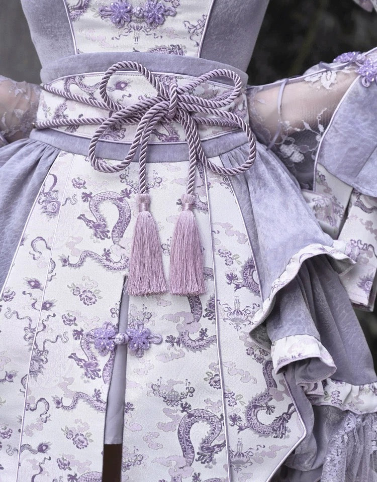 Get trendy with [Blood Supply] Dragon Wisteria Lolita Fashion Set Mini Skirt - Skirt available at Peiliee Shop. Grab yours for $59 today!