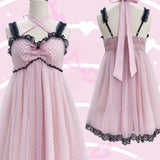 Evil Tooth Rosy Veil Polka Dot Lace Mini Dress