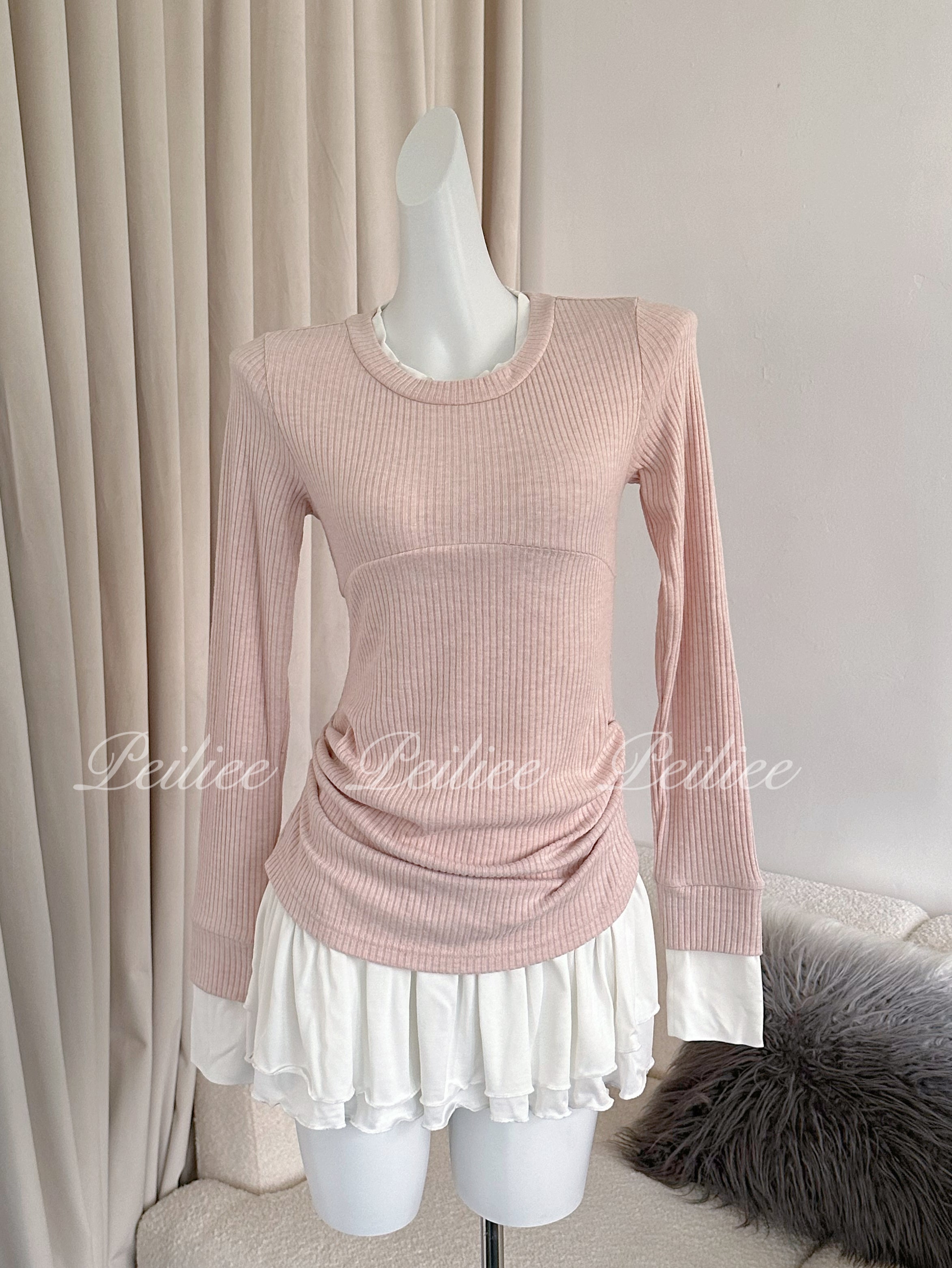 Get trendy with [Peiliee Co-Design] In My Soft Pink Era Knitting 2 in 1 shirt mini dress - Apparel & Accessories available at Peiliee Shop. Grab yours for $45 today!