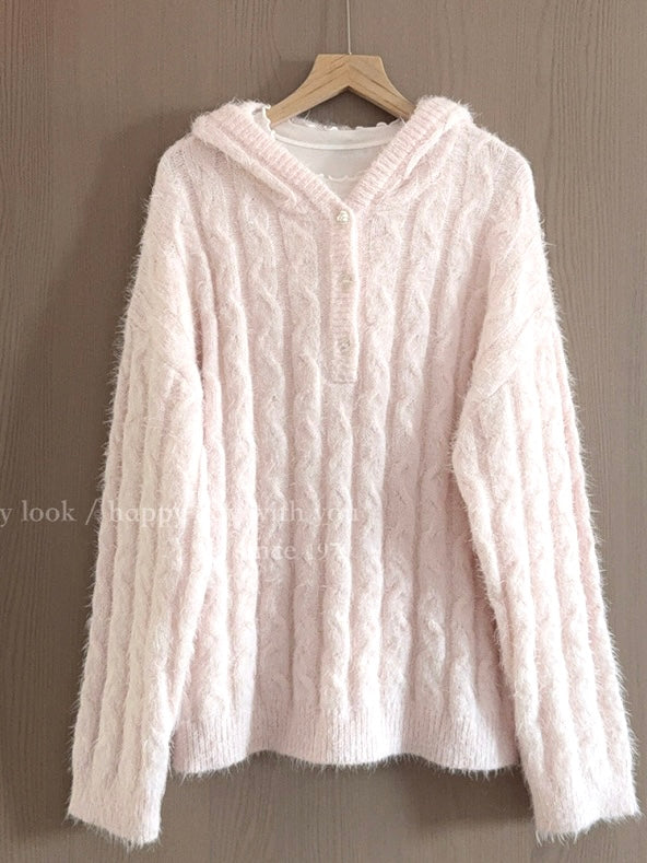 Get trendy with Soft Pink Age Wool Blended Sweater Hoodie - Sweater available at Peiliee Shop. Grab yours for $9 today!