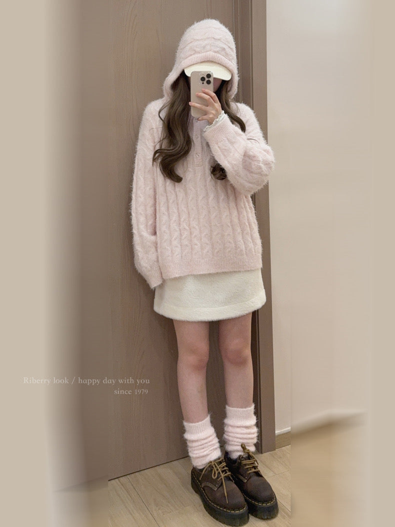 Get trendy with Soft Pink Age Wool Blended Sweater Hoodie - Sweater available at Peiliee Shop. Grab yours for $9 today!