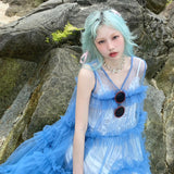 Get trendy with [August Unicorn] Klein Blue Dreamy Outer Dress - Dresses available at Peiliee Shop. Grab yours for $62 today!