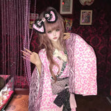 BunnyBite Pink Leopard Hime Gyaru Kimono Dress Set